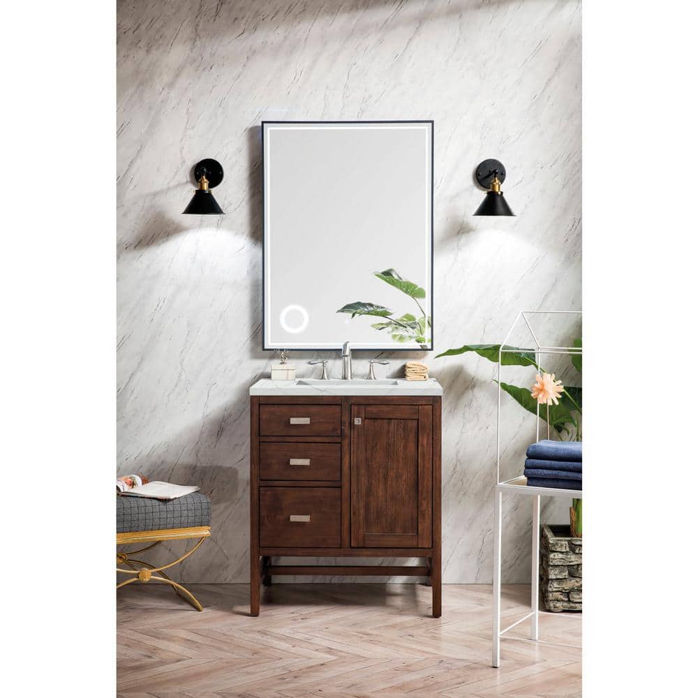 Addison 30 in. W x 23.5 in. D x 35.5 in. H Bathroom Vanity in Mid Century Acacia with Ethereal Noctis Quartz Top