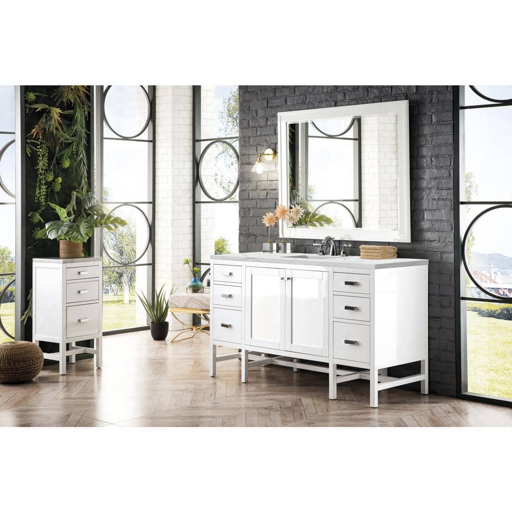 Addison 60 in. W x 23.5 in. D x 35.5 in. H Bathroom Vanity in Glossy White with Ethereal Noctis Quartz Top