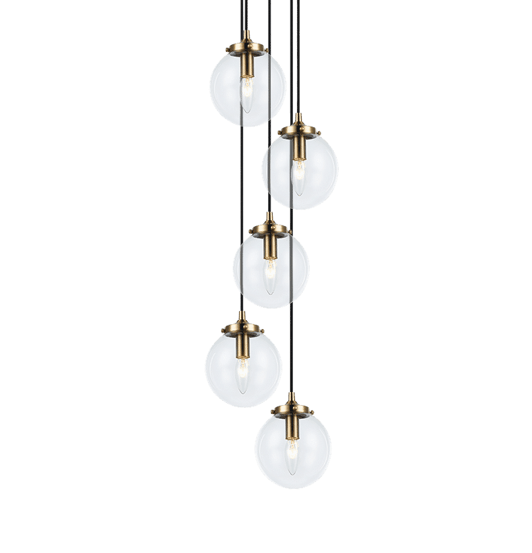 Aged Gold Brass Five Light Pendant from the The Bougie Collection