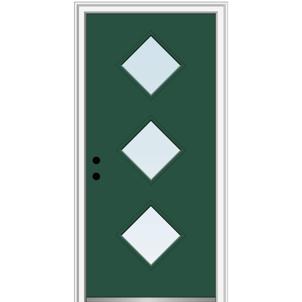 Aveline 36 in. x 80 in. Right-Hand Inswing 3-Lite Clear Low-E Glass Green Steel Prehung Front Door on 4-9/16 in. Frame