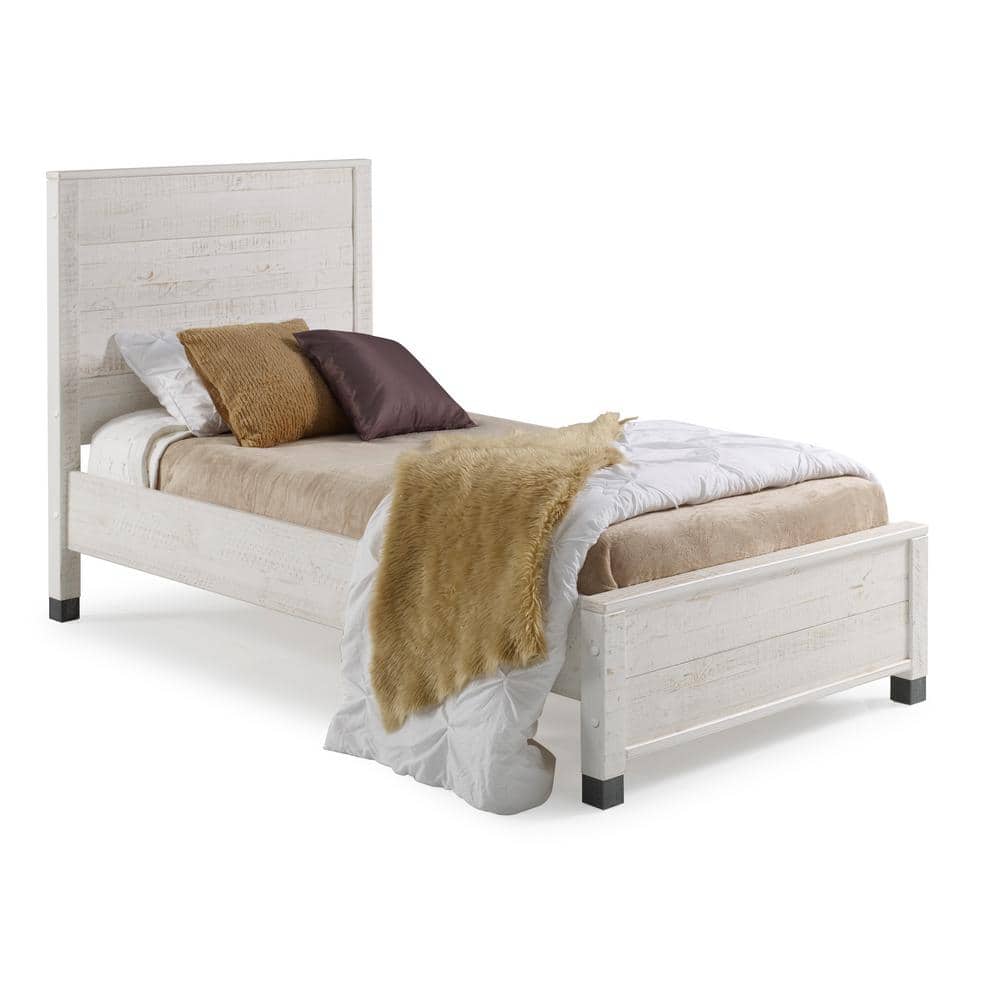 Baja Shabby White Twin Size Panel Headboard Platform Bed