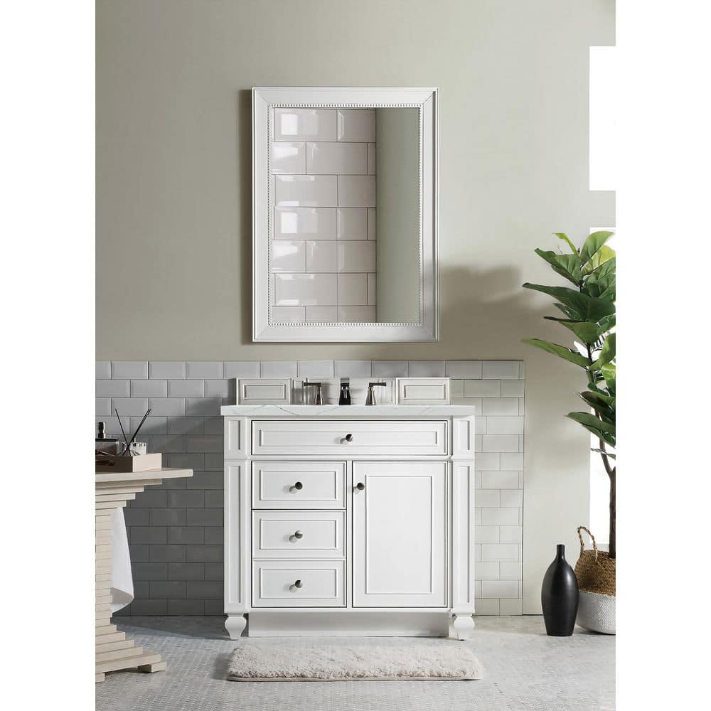 Bristol 36 in. W x 23.5 in. D x 34 in. H Bathroom Vanity in Bright White with Ethereal Noctis Quartz Top