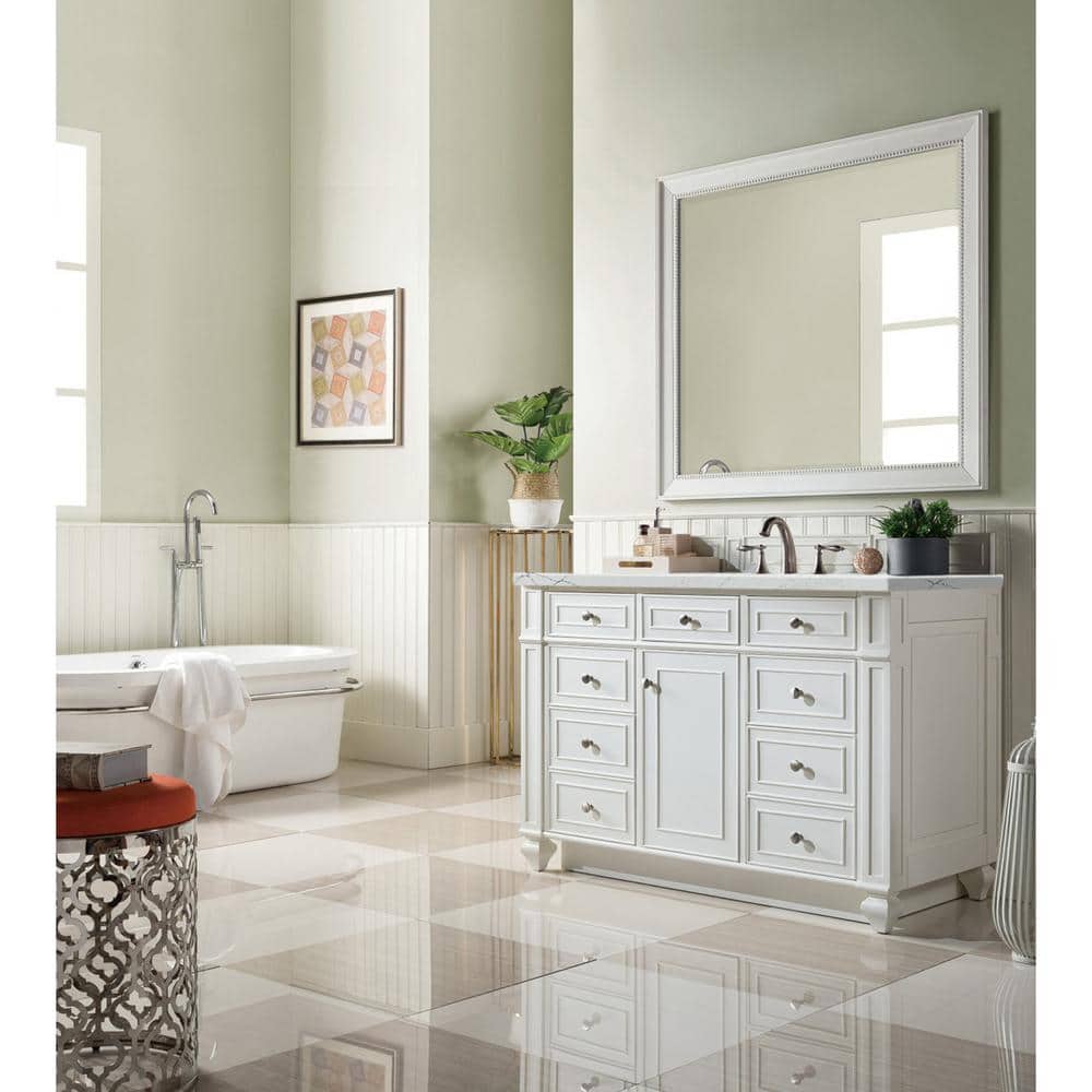 Bristol 48 in. W x 23.5 in. D x 34 in. H Bathroom Vanity in Bright White with Ethereal Noctis Quartz Top
