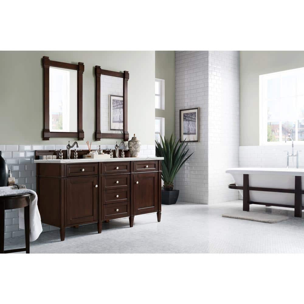 Brittany 60.0 in. W x 23.5 in. D x 34 in. H Bathroom Vanity in Burnished Mahogany with Ethereal Noctis Quartz Top