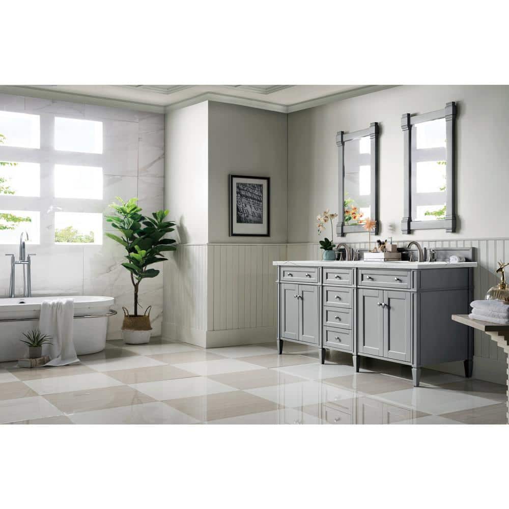 Brittany 72.0 in. W x 23.5 in. D x 34 in. H Bathroom Vanity in Urban Gray with Ethereal Noctis Quartz Top