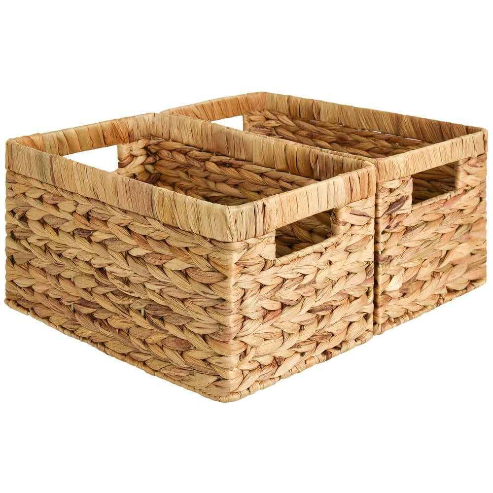 Brown 13 in. x 7 in. Water Hyacinth Wicker Decorative Basket