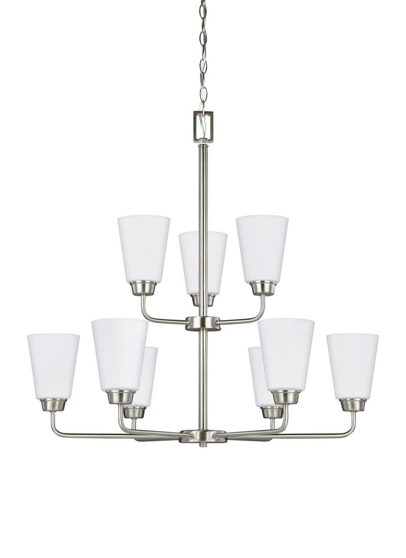 Brushed Nickel Nine Light Chandelier from the Kerrville Collection