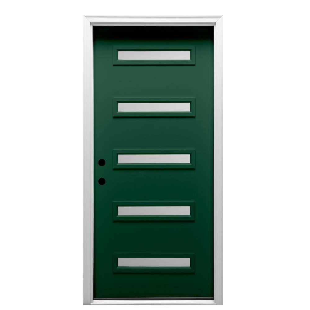 Davina 36 in. x 80 in. Right-Hand Inswing 5-Lite Frosted Glass Green Steel Prehung Front Door on 4-9/16 in. Frame