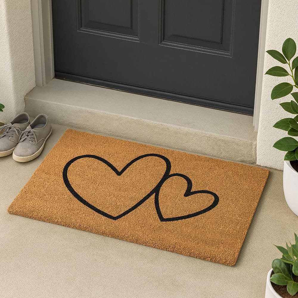 Door Scraper Natural Heart Black 30 in. x18 in. Recycled Rubber Backing Door Mat
