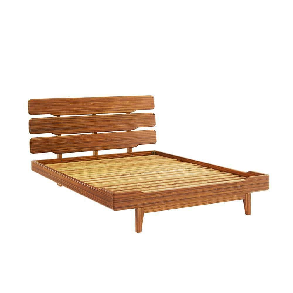 Dylan Amber Solid Bamboo Mid-Century Modern Platform Bed with Slatted Headboard, Queen