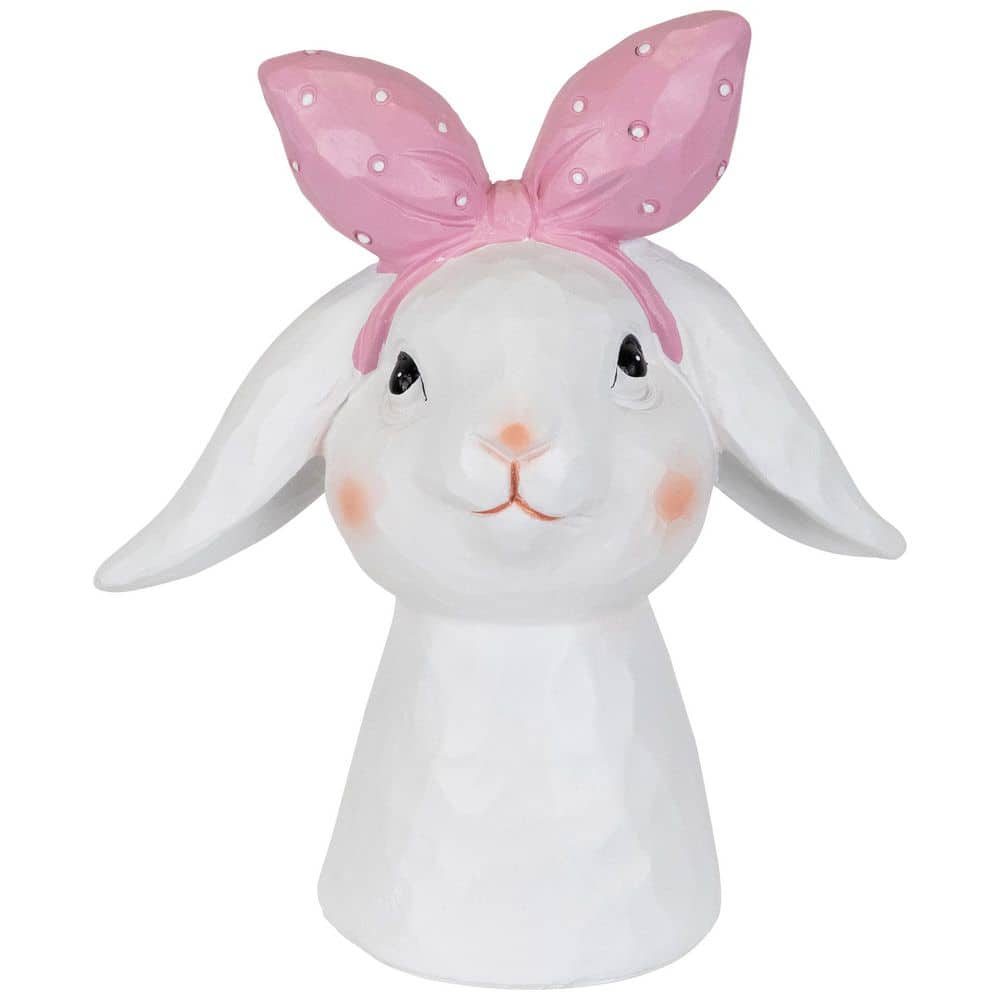 Easter Bunny Bust with Hair Bow-7.5 in.-White and Pink