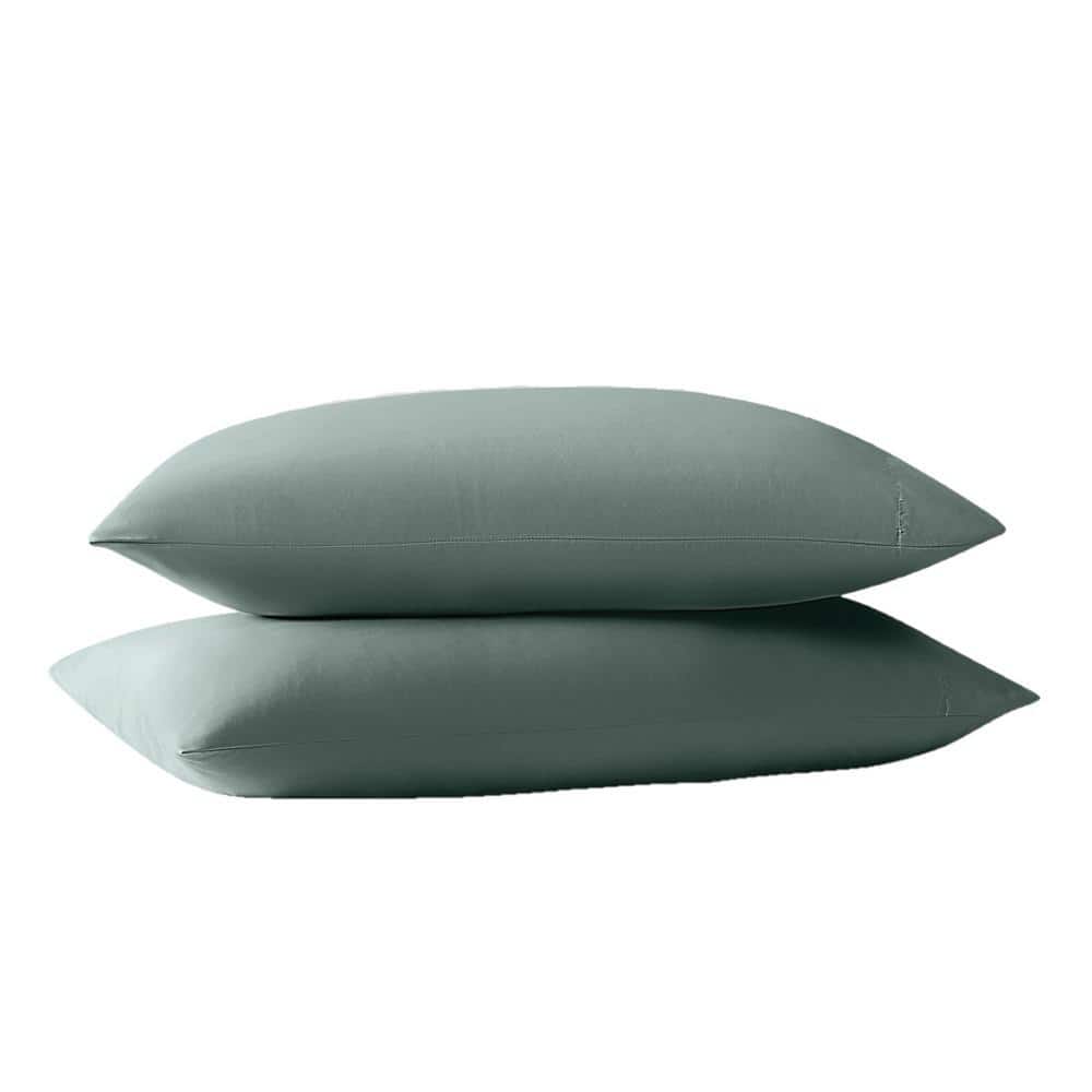 Green Recycled Polyester Solid Sage Standard Pillowcase Pair