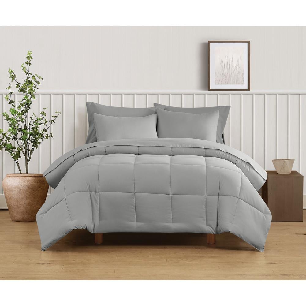 Green Solid Recycled Microfiber Grey Full/Queen 3 Piece Comforter Set