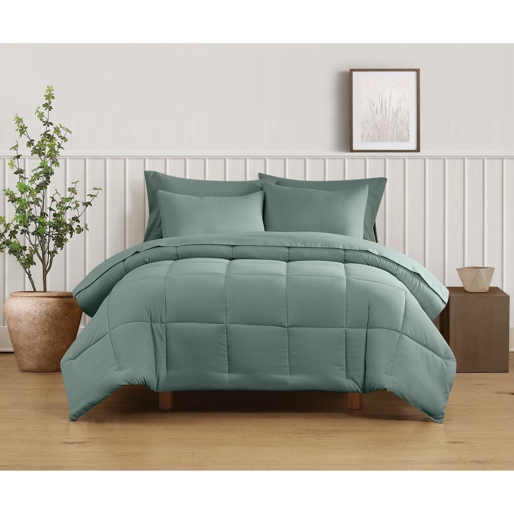 Green Solid Recycled Microfiber Sage Twin/Twin XL 2 Piece Comforter Set