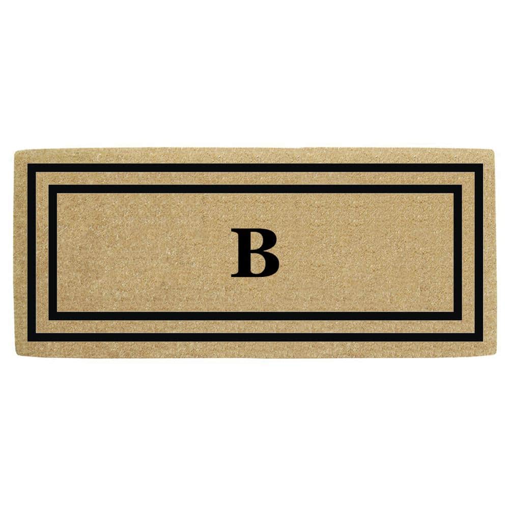 Heavy Duty Brown 24 in. x 57 in. Coir Thin Double Picture Frame Monogrammed B Outdoor Door Mat