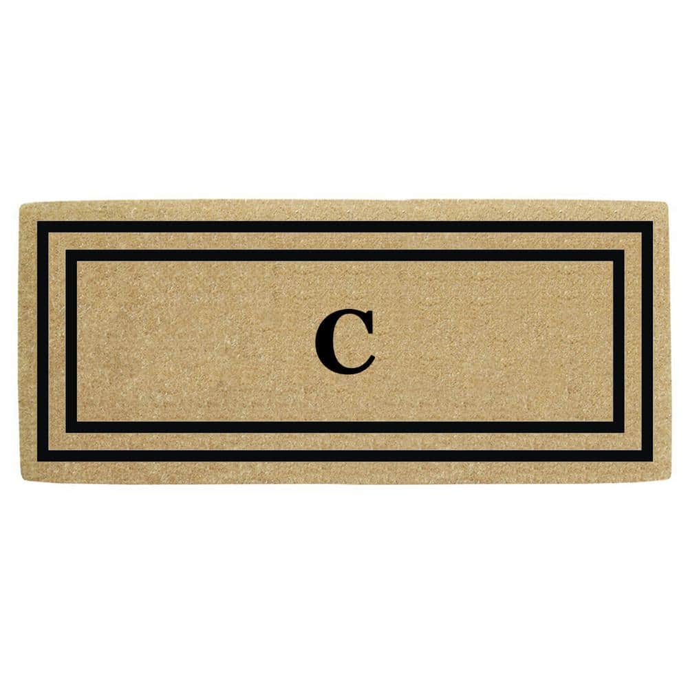 Heavy Duty Brown 24 in. x 57 in. Coir Thin Double Picture Frame Monogrammed C Outdoor Door Mat