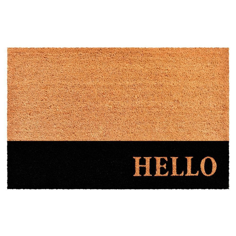 Hello Black Stripe Doormat, 17" x 29"