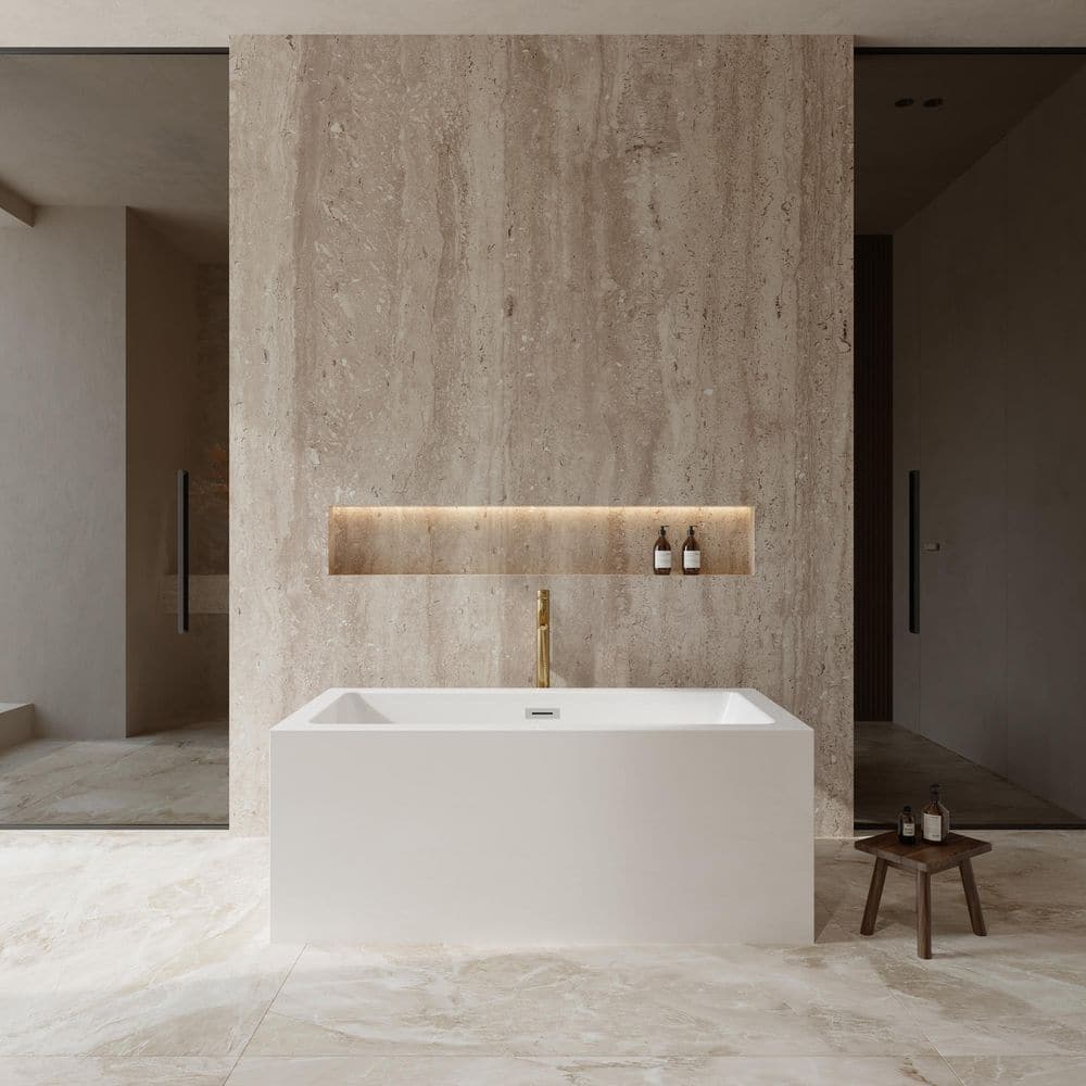 Melody 59.5 in. Acrylic Flatbottom Bathtub in White with Polished Chrome Trim and Brushed Gold Faucet