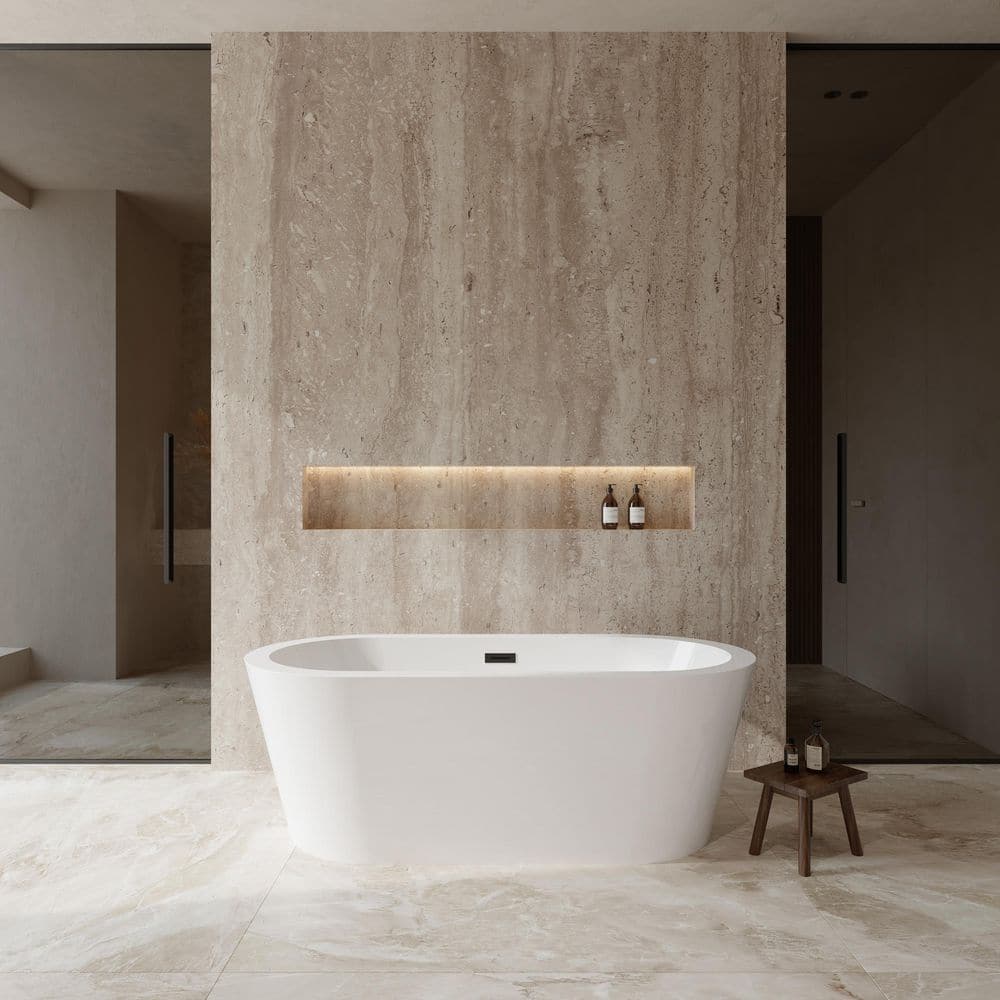 Mermaid 67 in. Acrylic Flatbottom Bathtub in White with Matte Black Trim