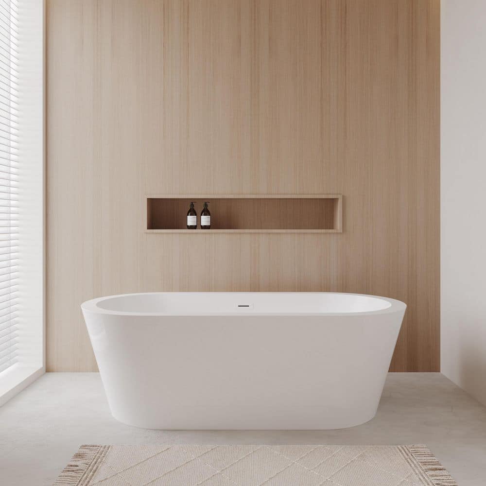 Mermaid 71 in. Acrylic Flatbottom Bathtub in White with Shiny White Trim and Brushed Gold Faucet