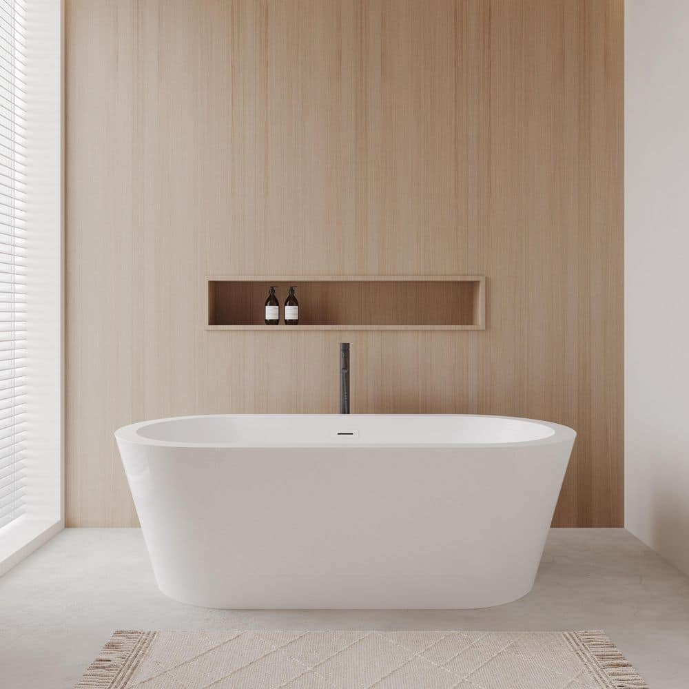 Mermaid 71 in. Acrylic Flatbottom Bathtub in White with Shiny White Trim and Matte Black Faucet