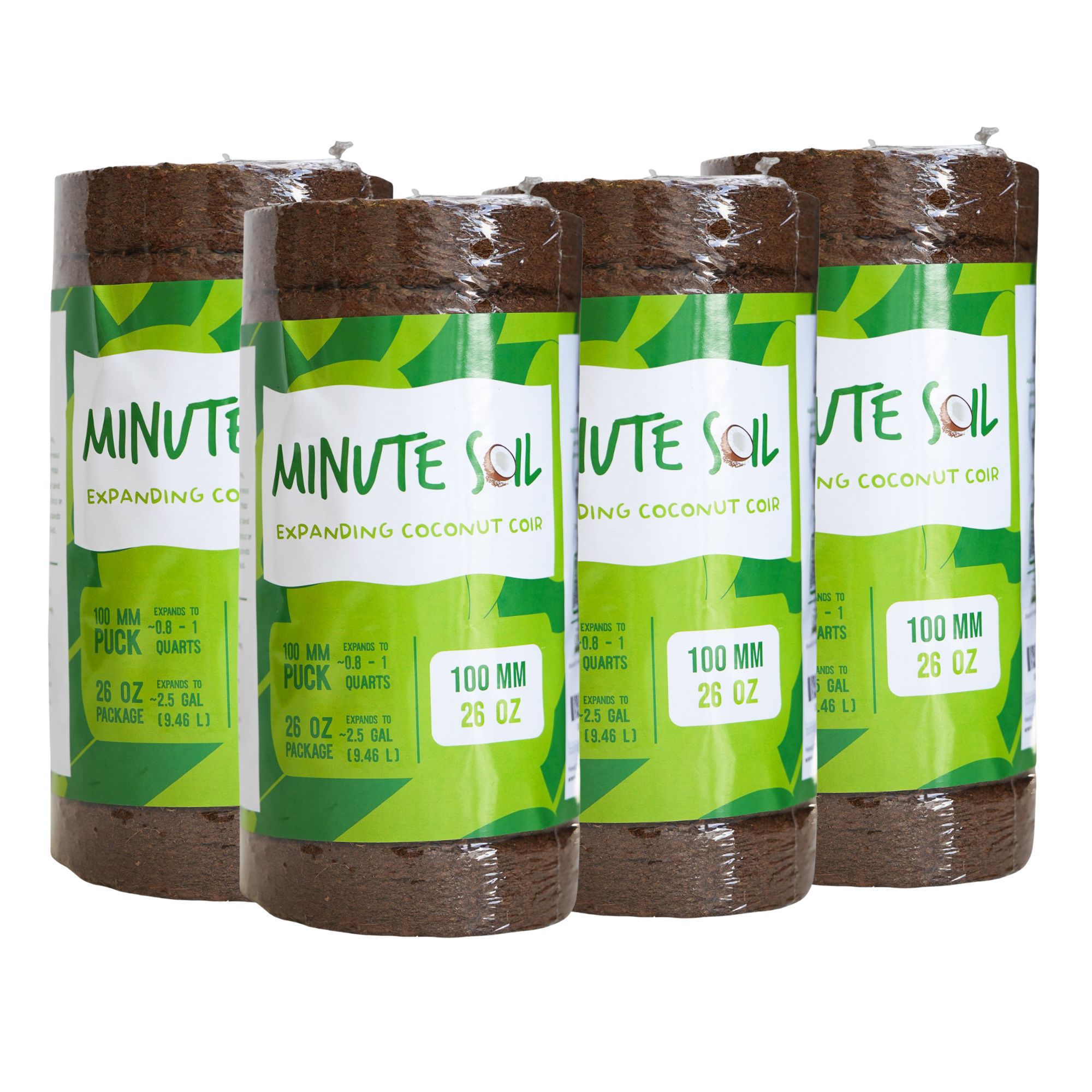 Minute Soil Pucks - 100mm x 15mm - 4 Pack of 26 Oz - 9 to10 Compressed Coconut Peat Growing Medium Discs ea. - Expands to appro