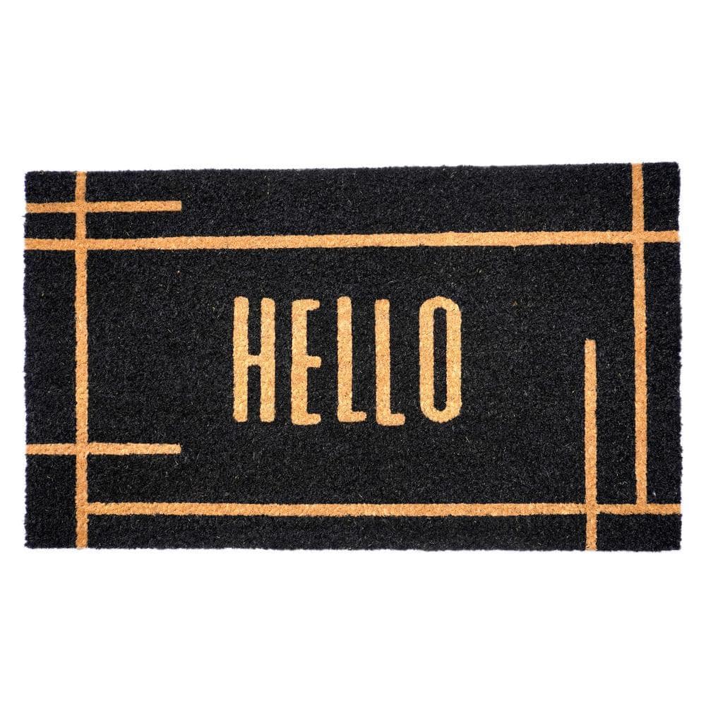 Modern Black Hello 3 in. x 6 in. Door Mat