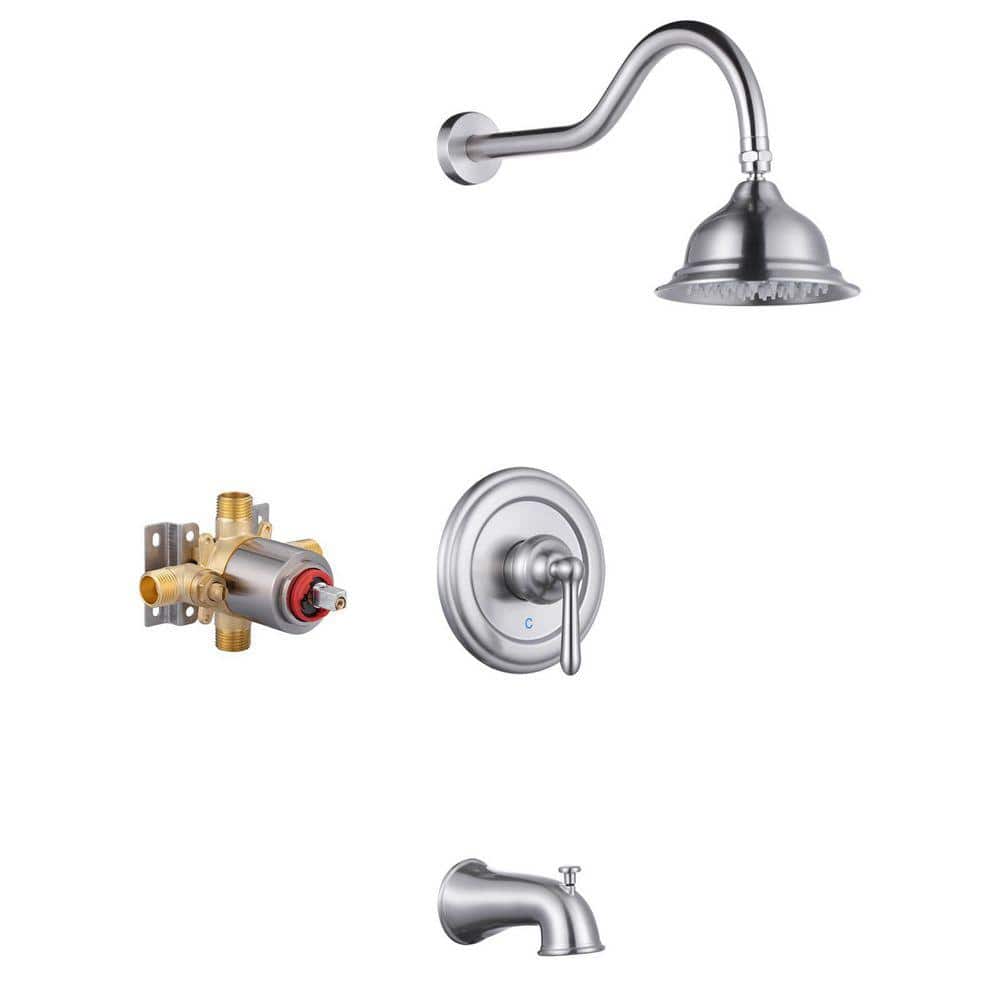 Modern Single Handle 1-Spray Tub and Shower Faucet 1.8 GPM in Brushed Nickel Valve Included