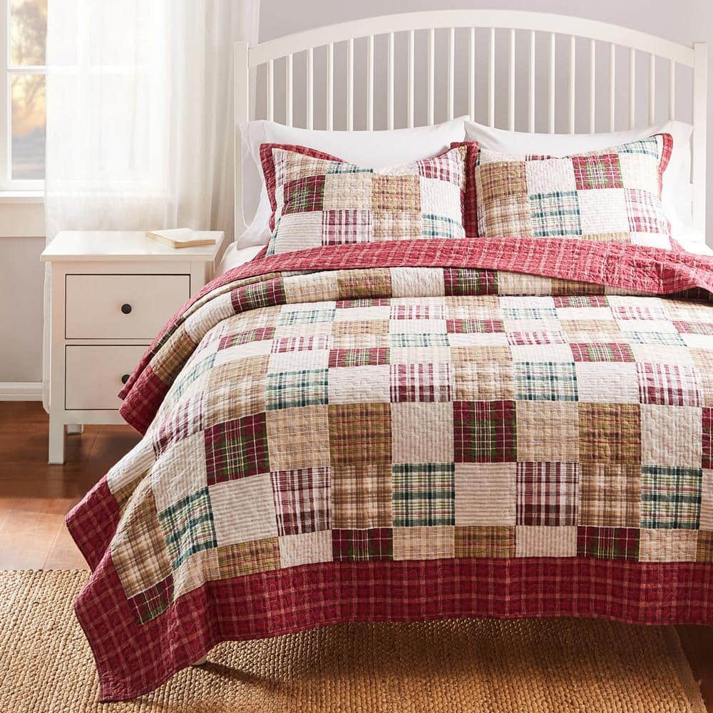 Oxford 2-Piece Red Plaid Cotton Twin/XL Quilt Set