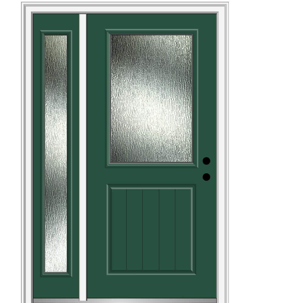 Rain Glass 48 in. x 80 in. Left-Hand Inswing Hunter Green Fiberglass Prehung Front Door on 6-9/16 in. Frame