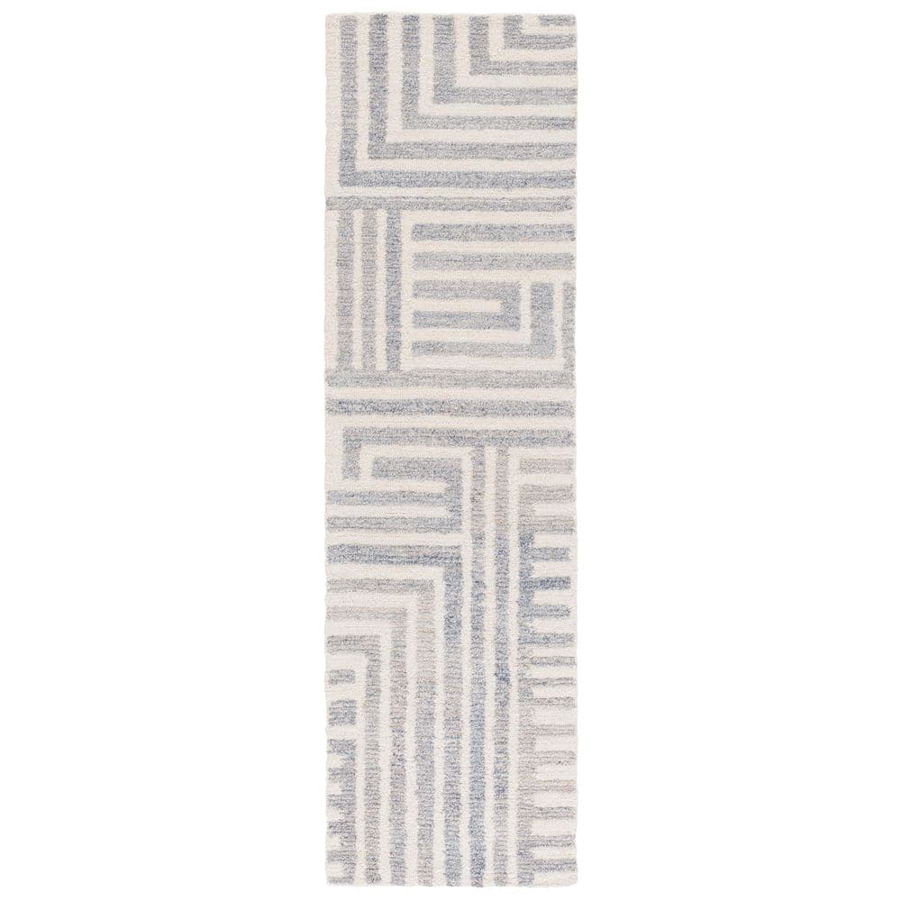 Renewal 2 ft. x 8 ft. Blue/Ivory Geometric Striped Runner Rug