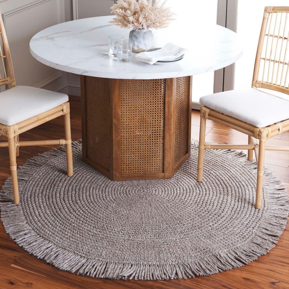 Renewal 3 ft. x 3 ft. Taupe Solid Fringe Round Area Rug