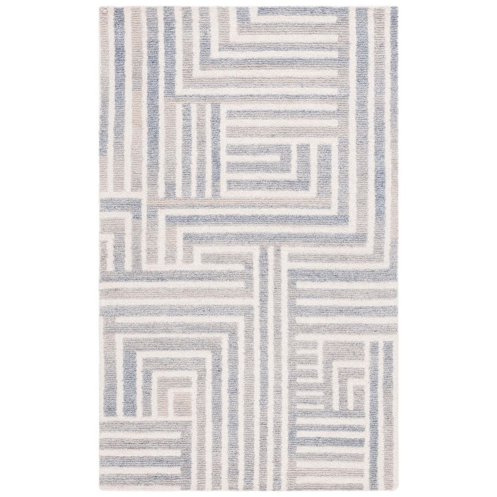 Renewal 4 ft. x 6 ft. Blue/Ivory Geometric Striped Area Rug