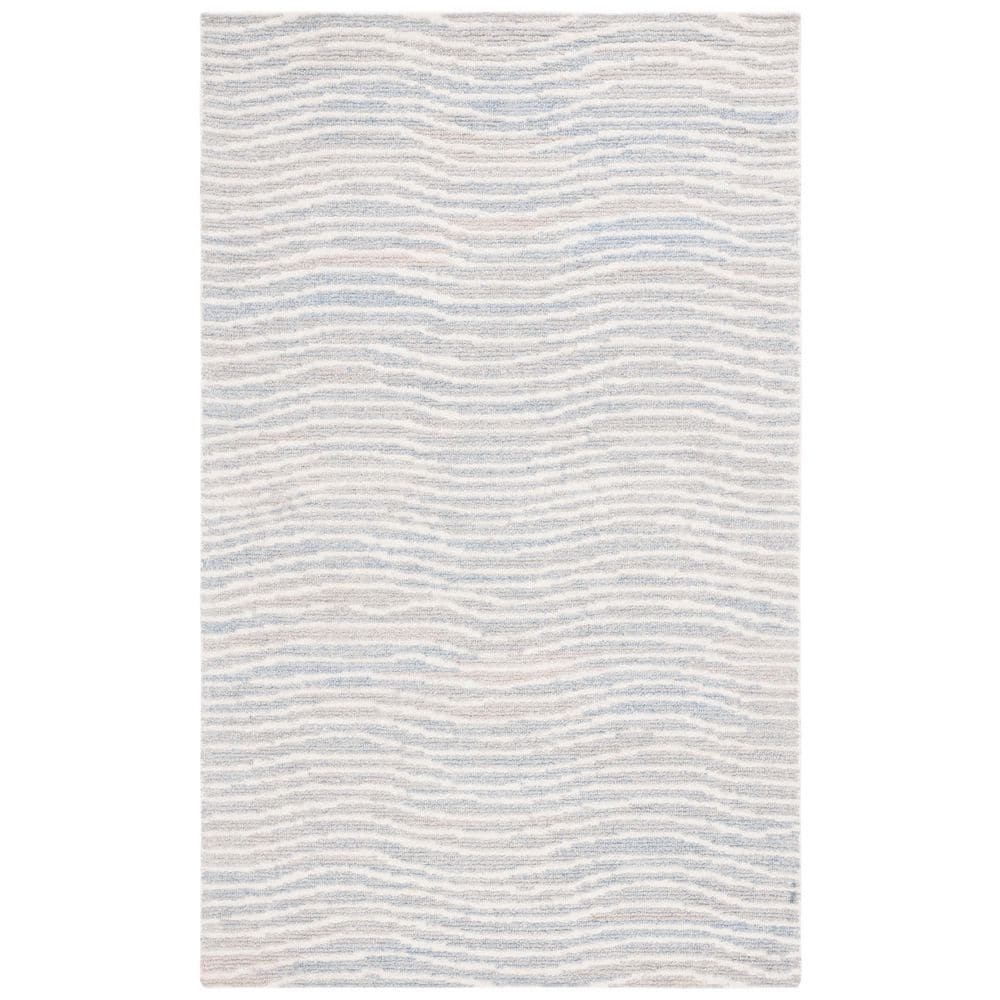 Renewal 4 ft. x 6 ft. Light Blue/Ivory Striped Wavy Area Rug