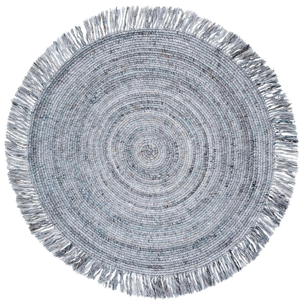 Renewal 5 ft. x 5 ft. Ivory/Black Woven Fringe Round Area Rug
