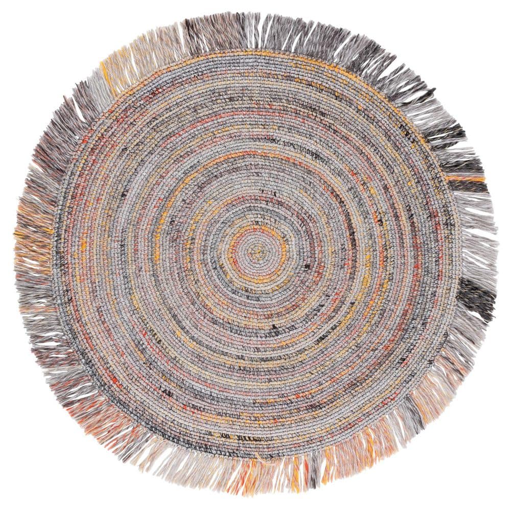 Renewal 5 ft. x 5 ft. Orange/Gray Woven Fringe Round Area Rug