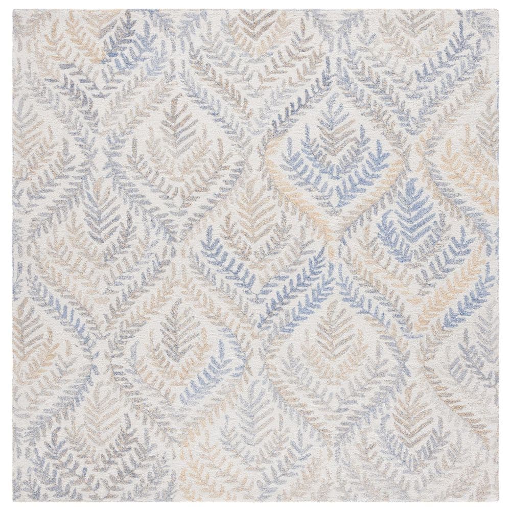 Renewal 6 ft. x 6 ft. Beige/Gray Diamond Leaf Square Area Rug