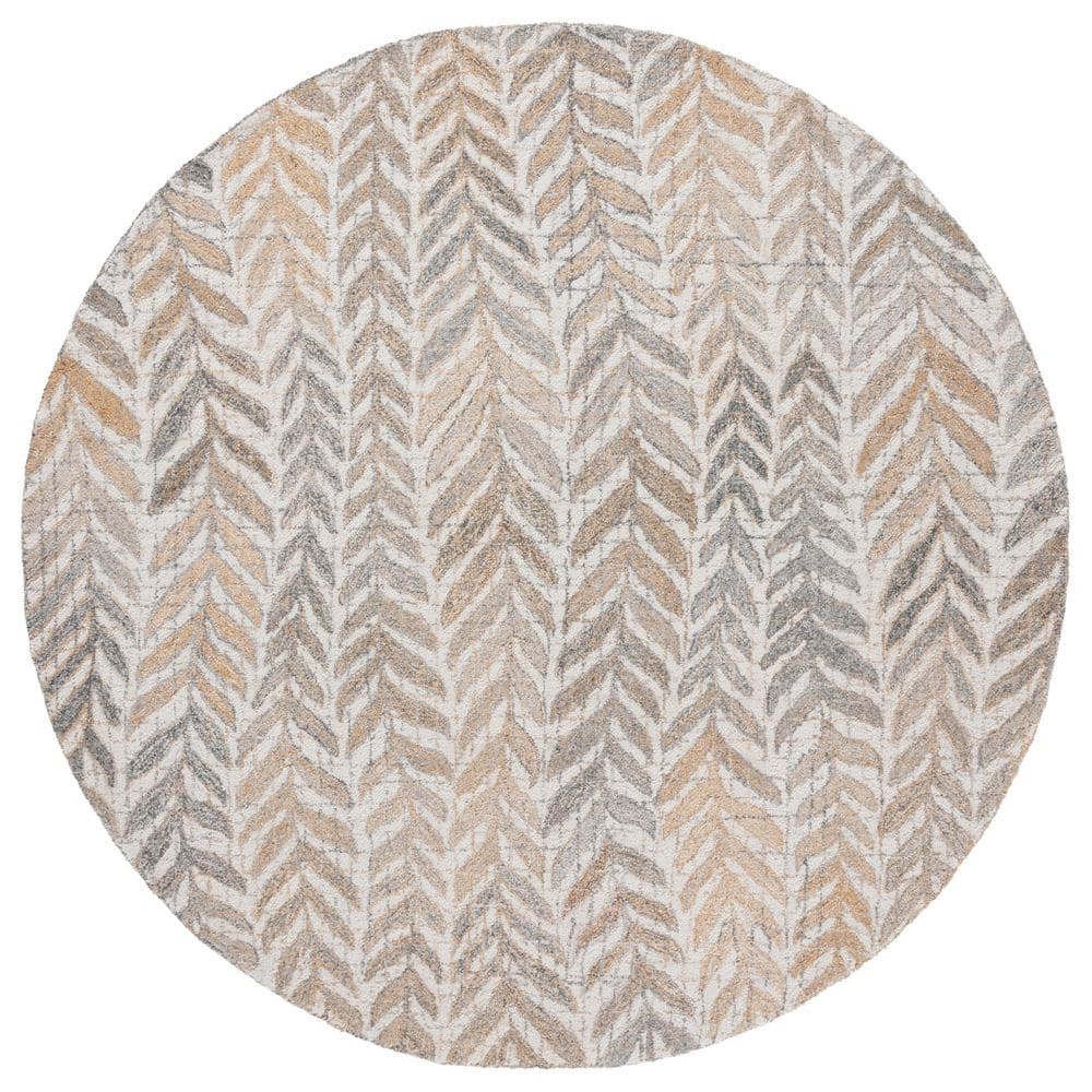Renewal 6 ft. x 6 ft. Beige/Gray Striped Chevron Round Area Rug
