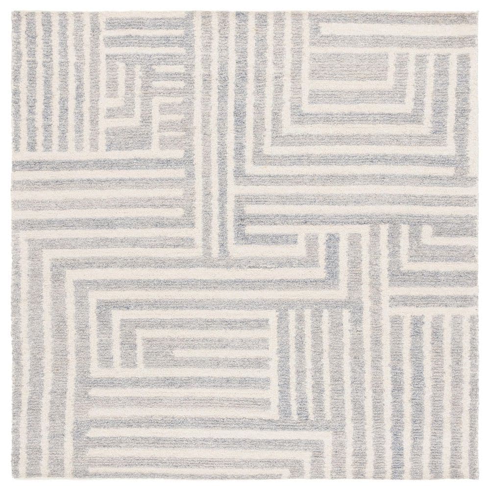 Renewal 6 ft. x 6 ft. Blue/Ivory Geometric Striped Square Area Rug