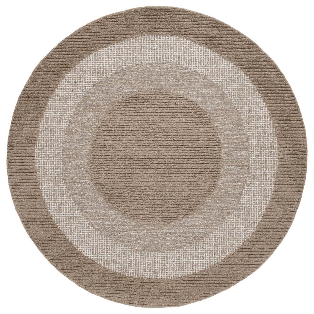 Renewal 6 ft. x 6 ft. Brown/Ivory Border Round Area Rug