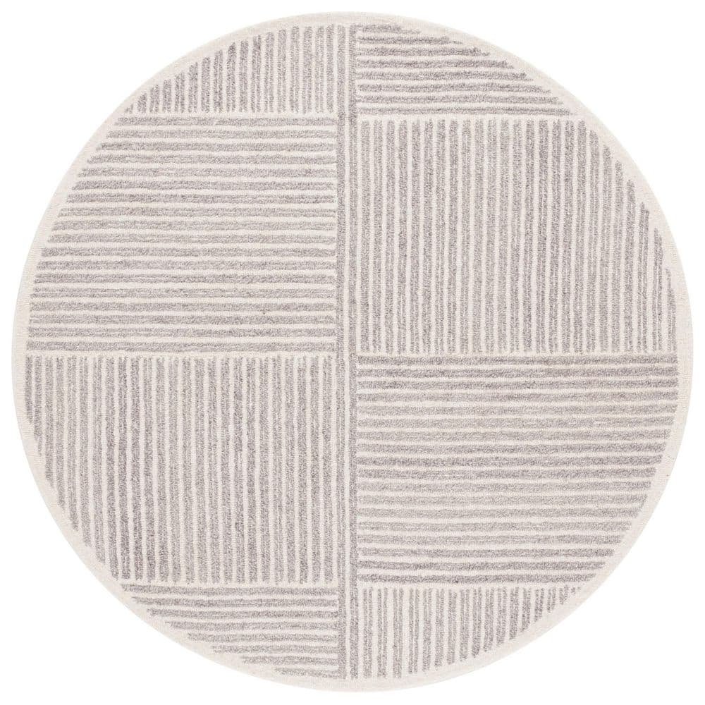 Renewal 6 ft. x 6 ft. Gray/Ivory Striped Geometric Round Area Rug