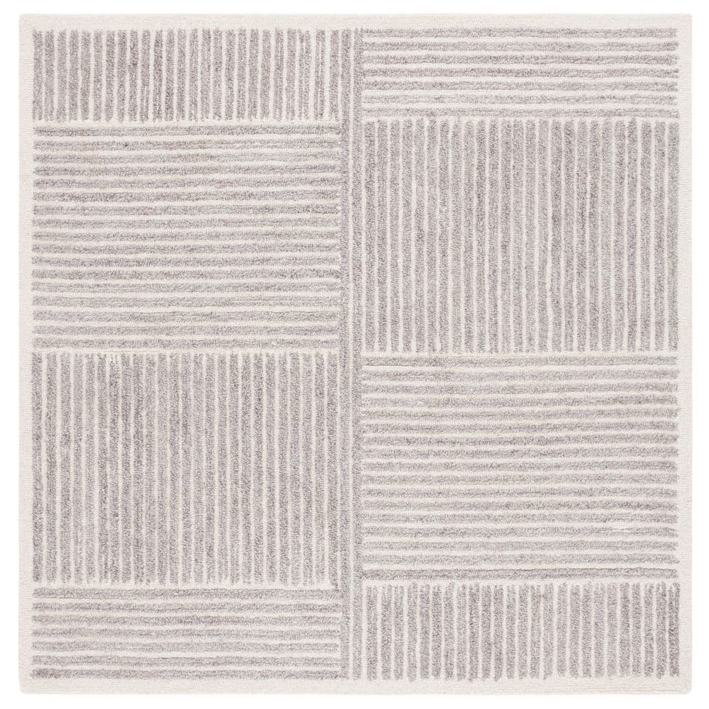 Renewal 6 ft. x 6 ft. Gray/Ivory Striped Geometric Square Area Rug