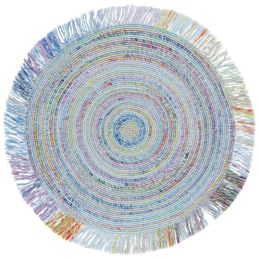 Renewal 6 ft. x 6 ft. Green/Yellow Woven Fringe Round Area Rug