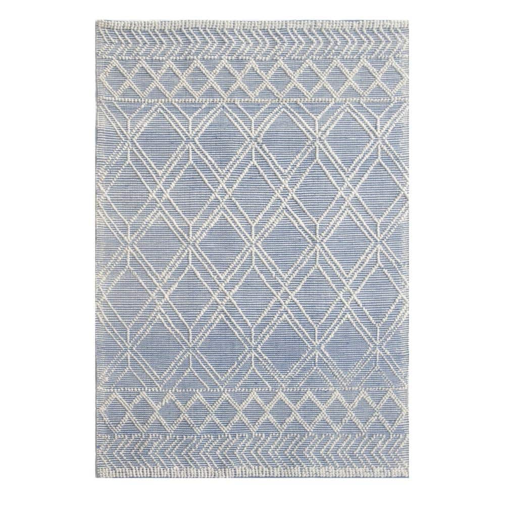 Renewed 5 ft. x 7 ft. Light Blue Geometric Upcycled Handwoven Area Rug