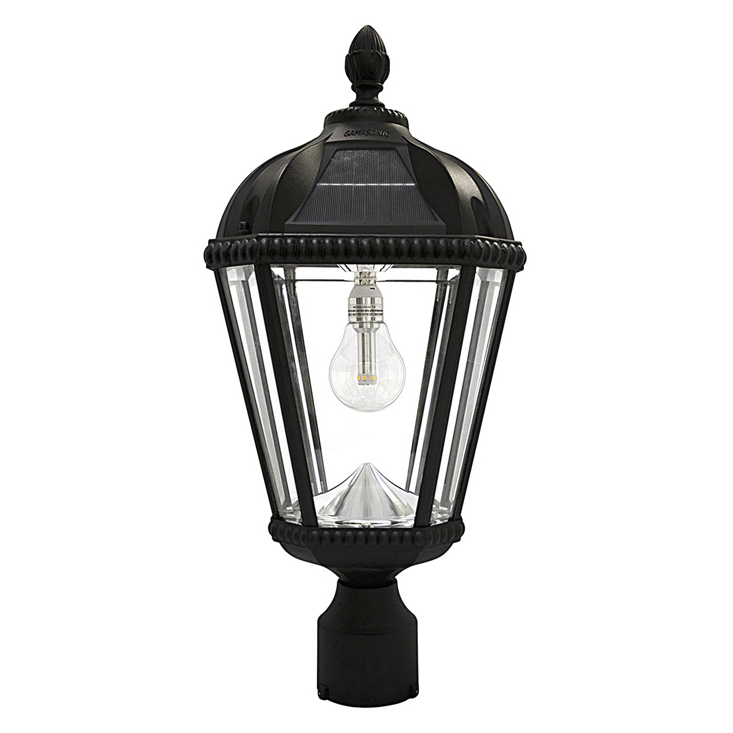 Royal Bulb Solar Lamp Series 1-Light LED Post Mount in Black