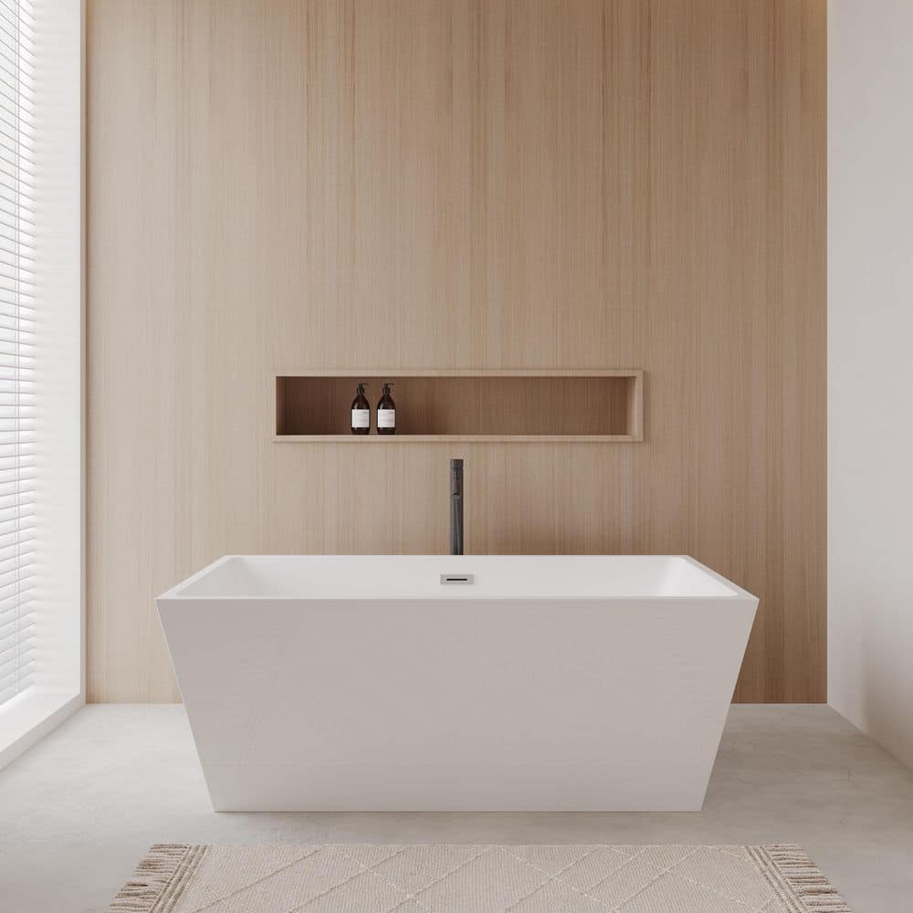 Sara 63 in. Acrylic Flatbottom Bathtub in White with Polished Chrome Trim and Matte Black Faucet