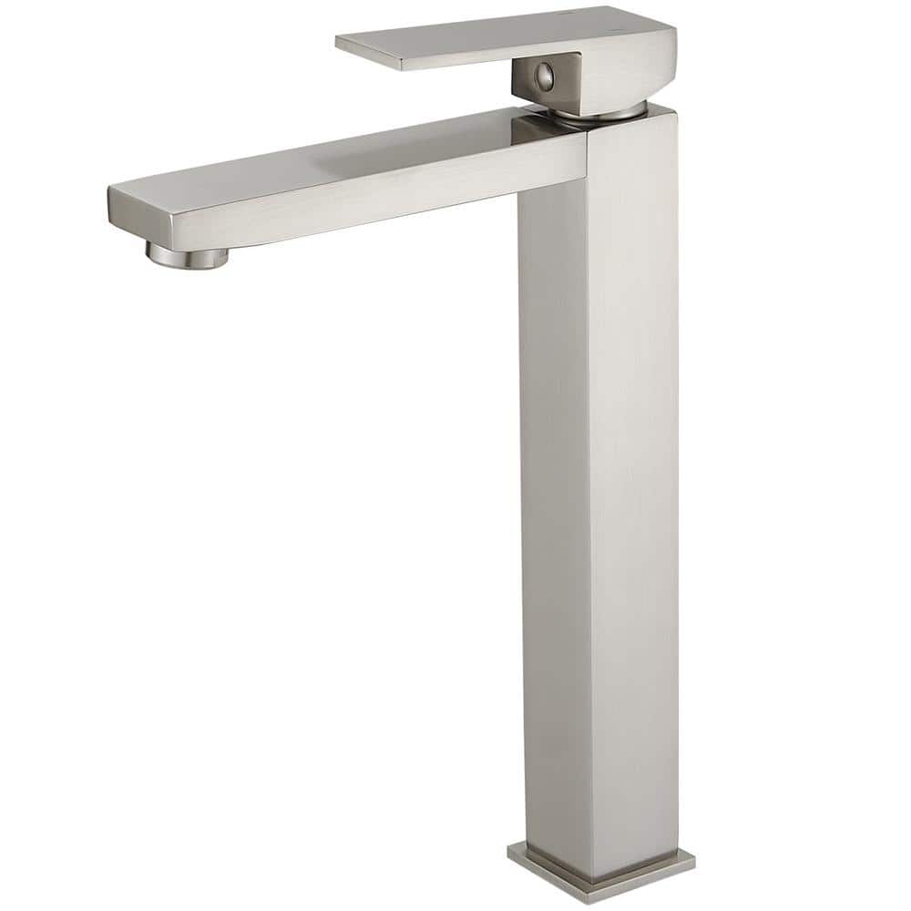 Single Hole Single Handle Bathroom Vessel Sink Faucet With Self-cleaning Nozzles Supply Hose in Brushed Nickel