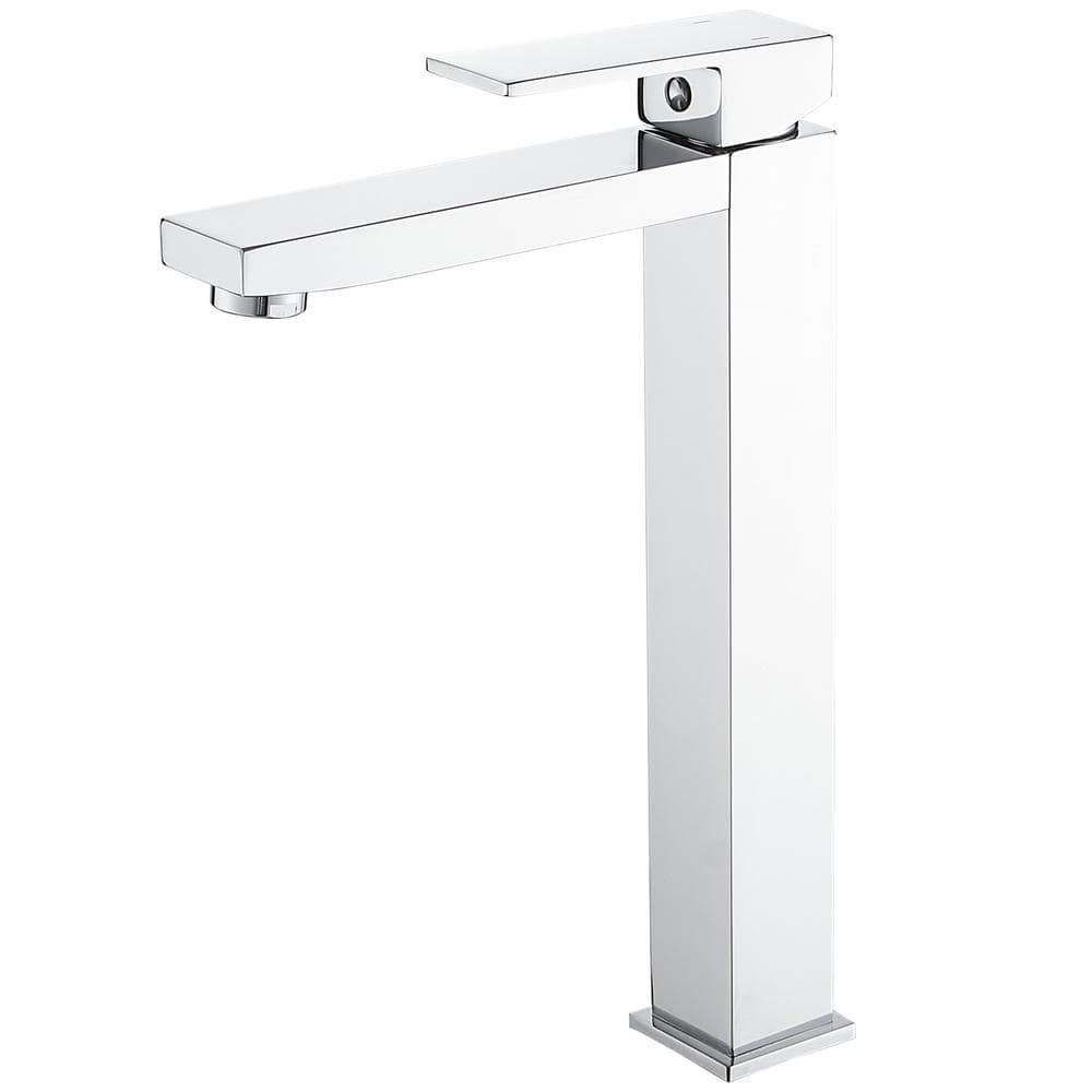 Single Hole Single Handle Bathroom Vessel Sink Faucet With Supply Hose in Polished Chrome