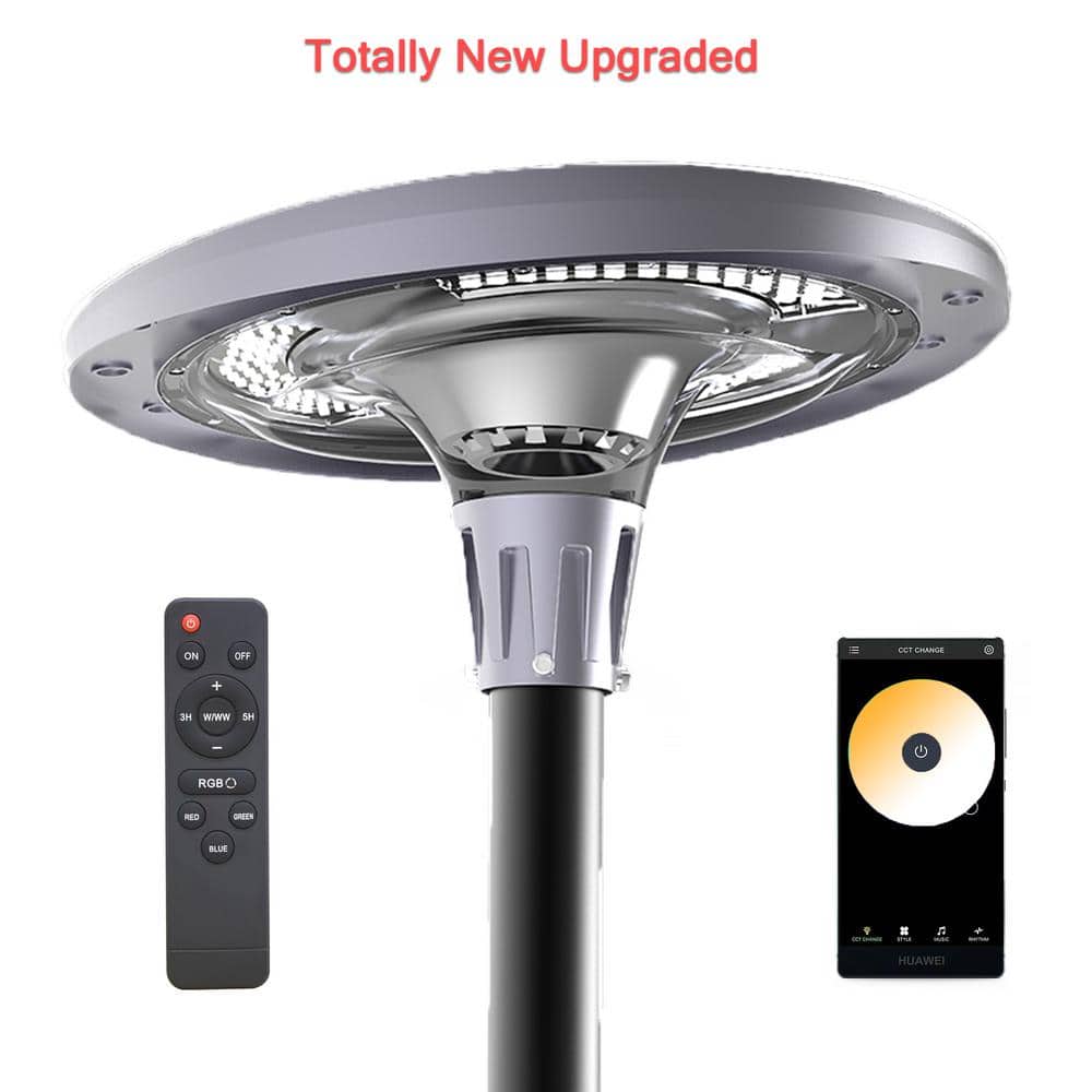 Solar Dark Gray 20W RGB LED UFO Post Path Light APP/Remote Control Commercial Residential Walkway Parking Lot