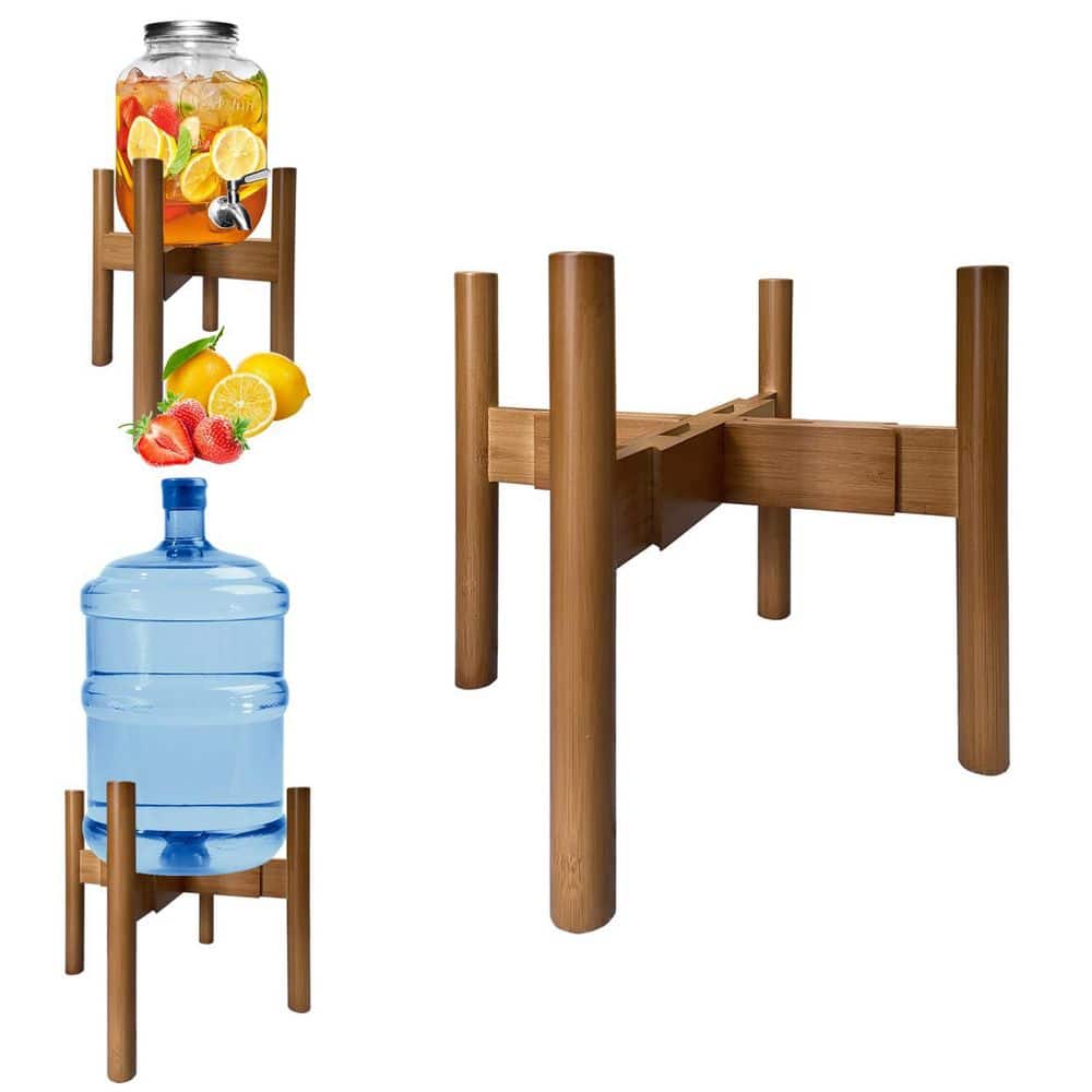 Sturdy Adjustable Bamboo Drink Dispenser Stand, Water Dispenser Stand Fits 1-5 Gallon Jugs Water Filters Containers